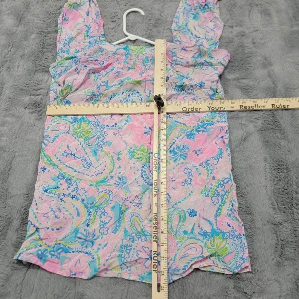 Lilly Pulitzer Blouse Womens XS Elsa Silk Floral Paisley Sheer Tunic Top Boho